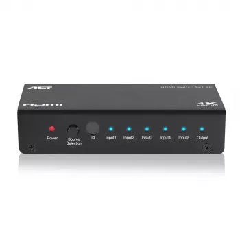 ACT 5x 1 HDMI jungiklis, 3D ir 4K palaikymas, HDMI, Juoda, 60 Hz, 2160p, Maitinimas, 203 mm