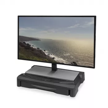 ACT monitoriaus stovas itin platus su stalčiumi, reguliuojamas aukštis, Pastatomas, 10 kg, 81,3 cm (32 coliai), Aukščio reguliavimas, Juodas