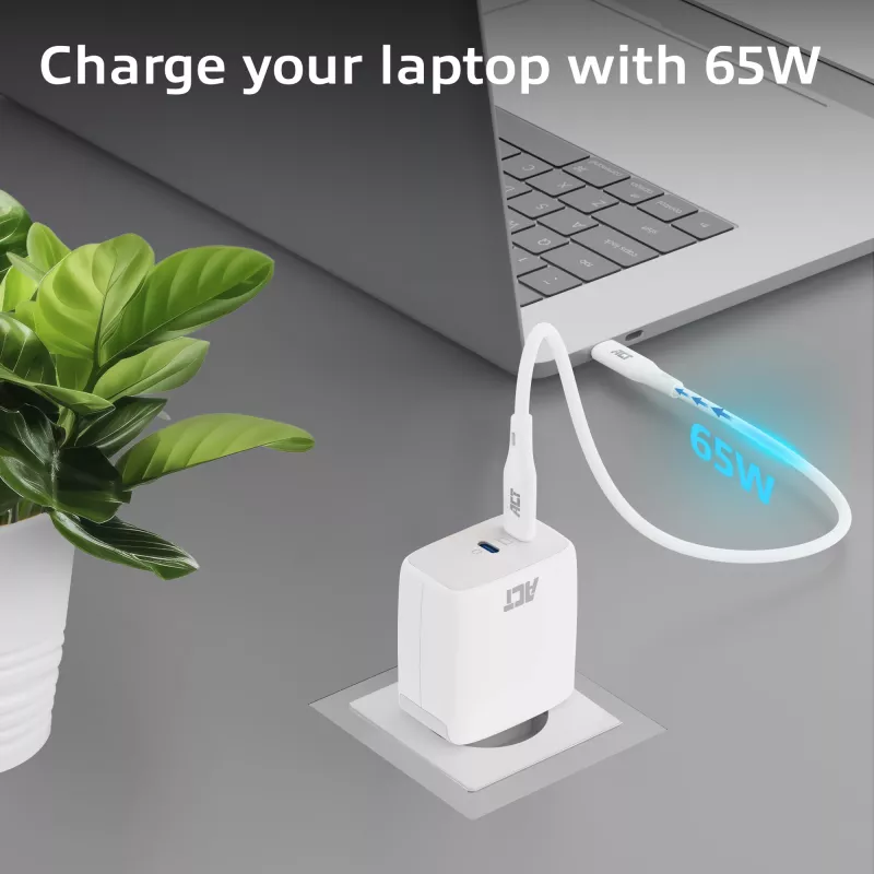 ACT USB-C įkroviklis 65W 2 prievadų su Power Delivery PPS ir GaNFast
