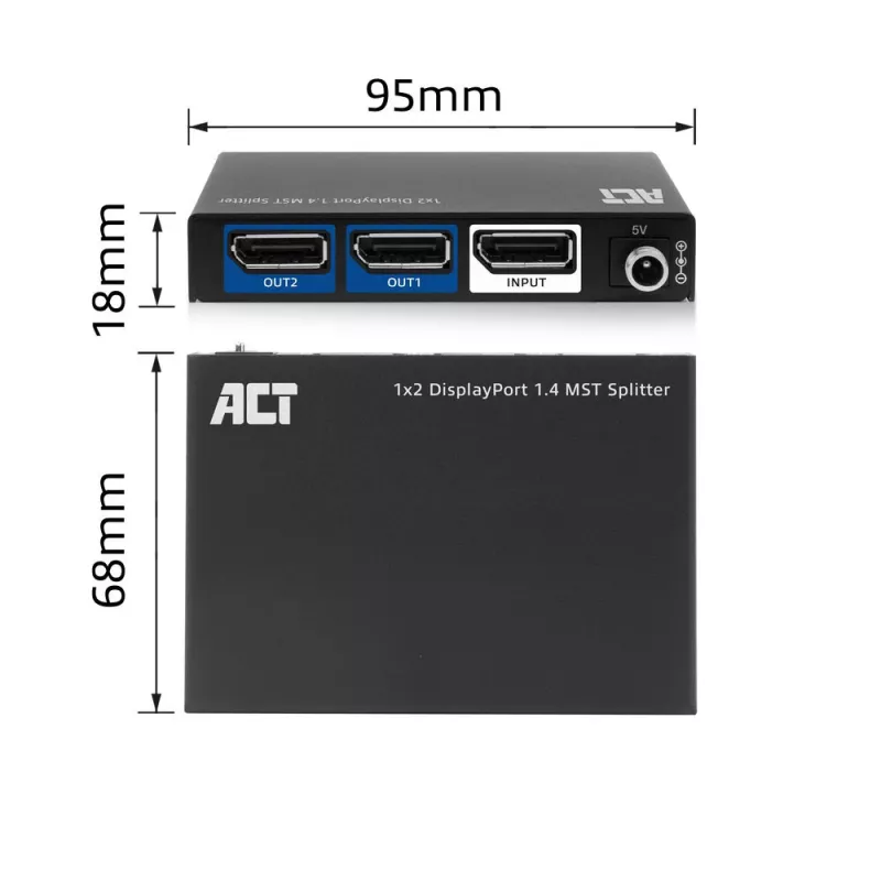 ACT 1x2 DisplayPort 1.4 MST skirstytuvas