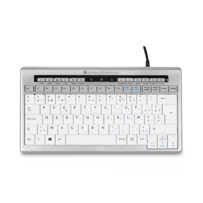 BakkerElkhuizen S-board 840 BE Azerty, Tenkeyless (80–87 %), laidinė, USB, žirklinis klavišų mechanizmas, AZERTY, šviesiai pilka, balta