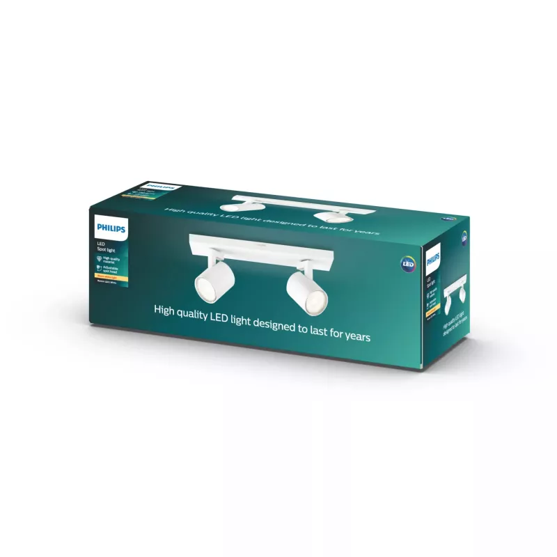 Paviršinis apšvietimo taškas Philips myLiving 5309231P0, GU10 LED 7 W, 2700 K, 255 lm, 2 lemputės, pritemdomas, baltas