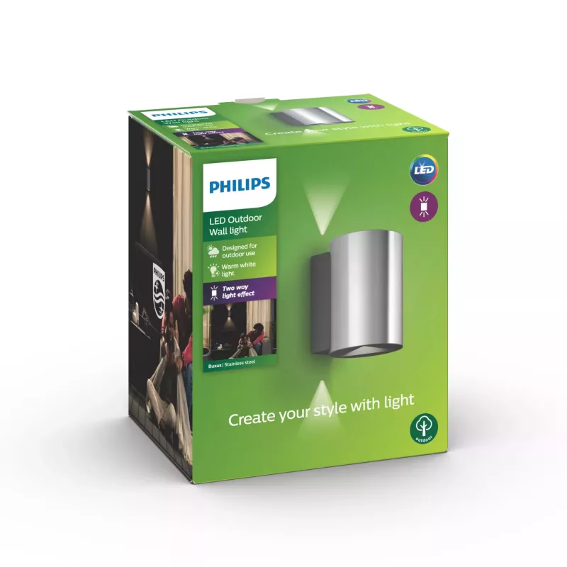 Philips myGarden Buxus sieninis šviestuvas 4,5 W, lauko sieninis apšvietimas, nerūdijantis plienas, metalas, IP44, kiemas, sodas, I