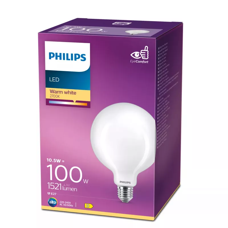 Philips kaitrinė lemputė matinė 100W G120 E27, 10,5 W, 100 W, E27, 1521 lm, 15000 val., šiltai balta