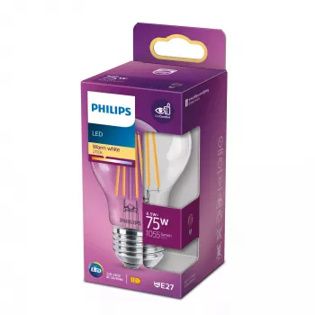 Philips kaitrinė lemputė Skaidri 75W A60 E27 8.5W Šiltai balta 1055lm