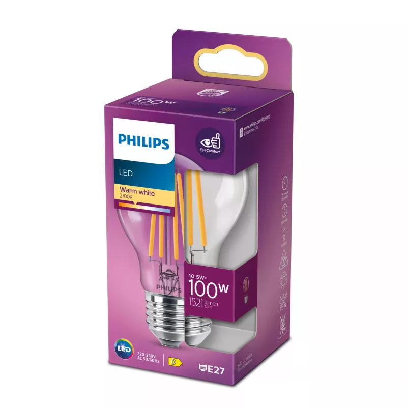 Philips kaitrinė lemputė skaidri 100 W A60 E27 10,5 W šilta balta 1521 lm