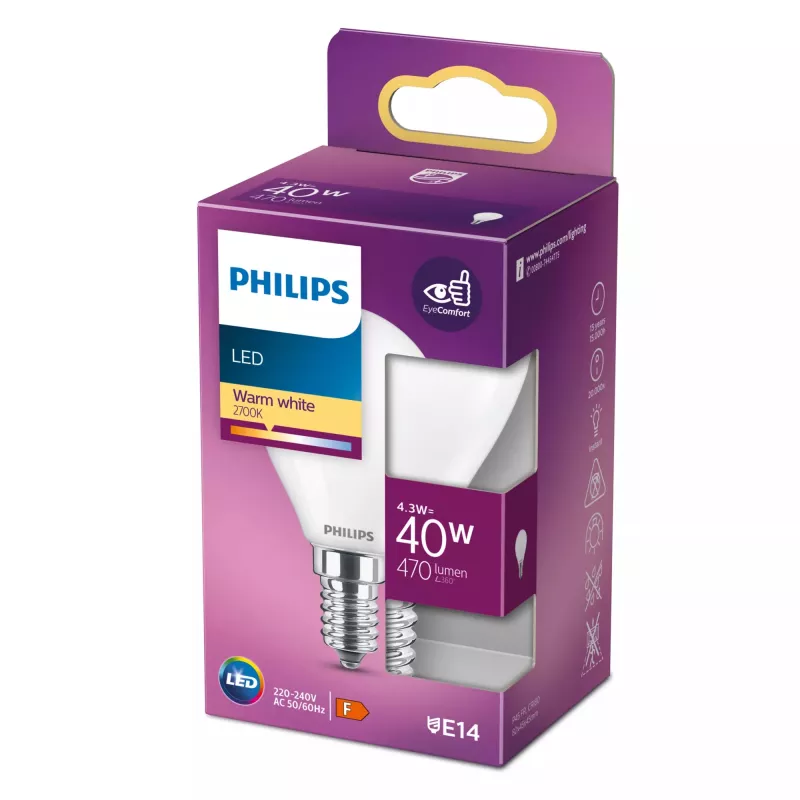 Philips 8718699763435 LED lemputė šilta balta 2700 K 4,3 W E14 F