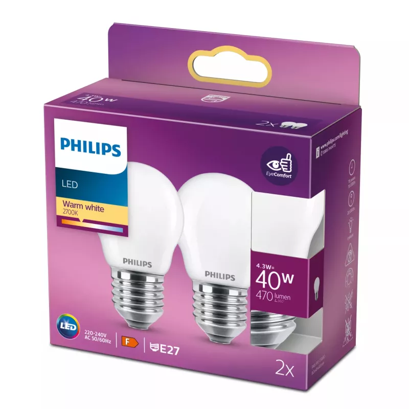 Philips LED lemputė Šilta balta 2700 K 4.3 W E27 F