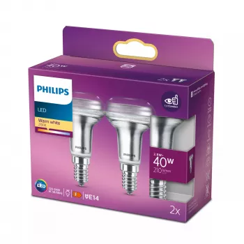 Philips Reflector 40W R50 E14 x2, 2,8 W, 40 W, E14, 210 lm, 15000 h, Šilta balta