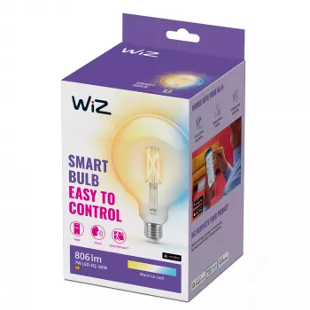 „WiZ“ kaitrinė lemputė skaidri 60 W G125 E27, išmani lemputė, „Wi-Fi“ / „Bluetooth“, permatoma, „Wi-Fi 4“ (802.11n), 802.11b, 802.11g, LED, E27