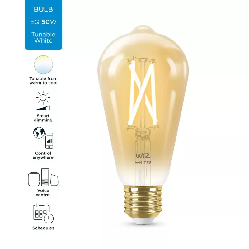 Išmanioji lemputė WiZ Filament Bulb gintarinė 6,7W ST64 E27 Wi-Fi auksinė
