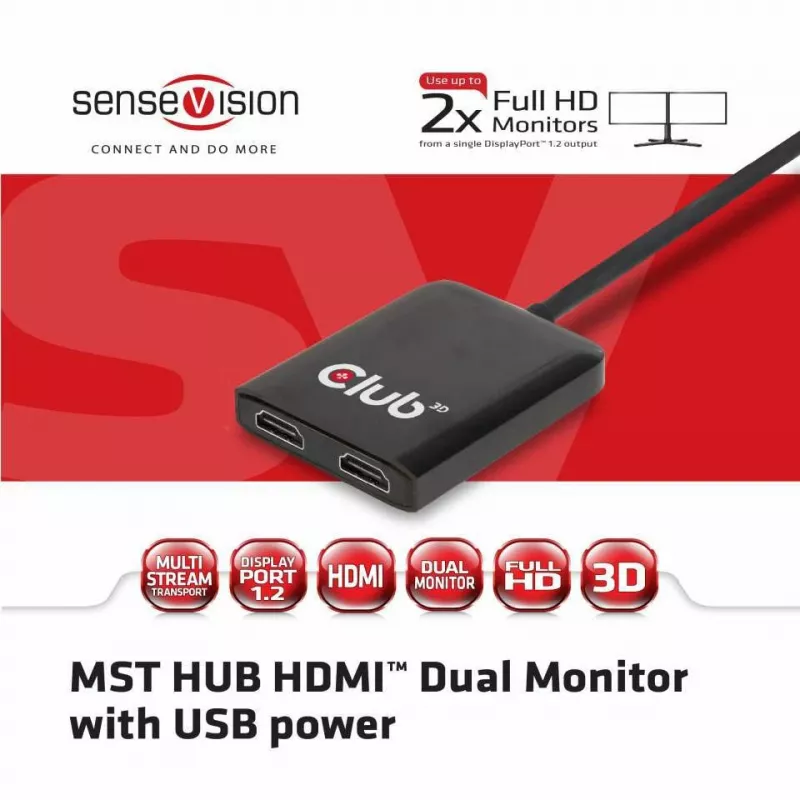 CLUB3D Multi Stream Transport Hub DisplayPort 1.2 į HDMI dvigubam monitoriui