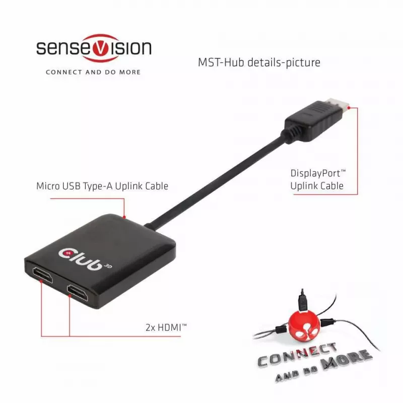 CLUB3D Multi Stream Transport Hub DisplayPort 1.2 į HDMI dvigubam monitoriui