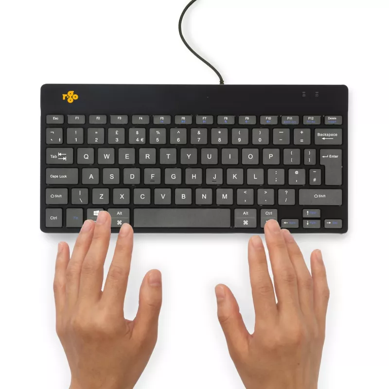 R-Go Tools ergonominė klaviatūra R-Go Compact Break, kompaktiška klaviatūra su pertraukų programine įranga, QWERTY (UK), laidinė, juoda