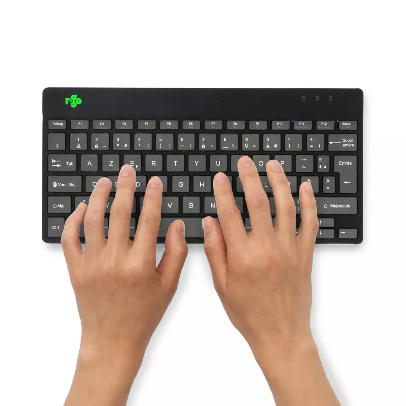 R-Go Tools ergonominė klaviatūra R-Go Compact Break, kompaktiška klaviatūra su pertraukų programine įranga, AZERTY (FR), Bluetooth, juoda