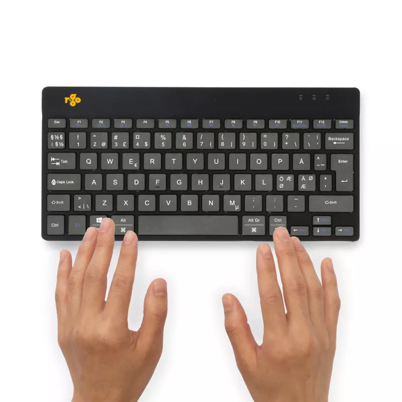 R-Go Tools ergonominė klaviatūra R-Go Compact Break, kompaktiška klaviatūra su pertraukų programine įranga, QWERTY (Šiaurės šalių), Bluetooth, juoda