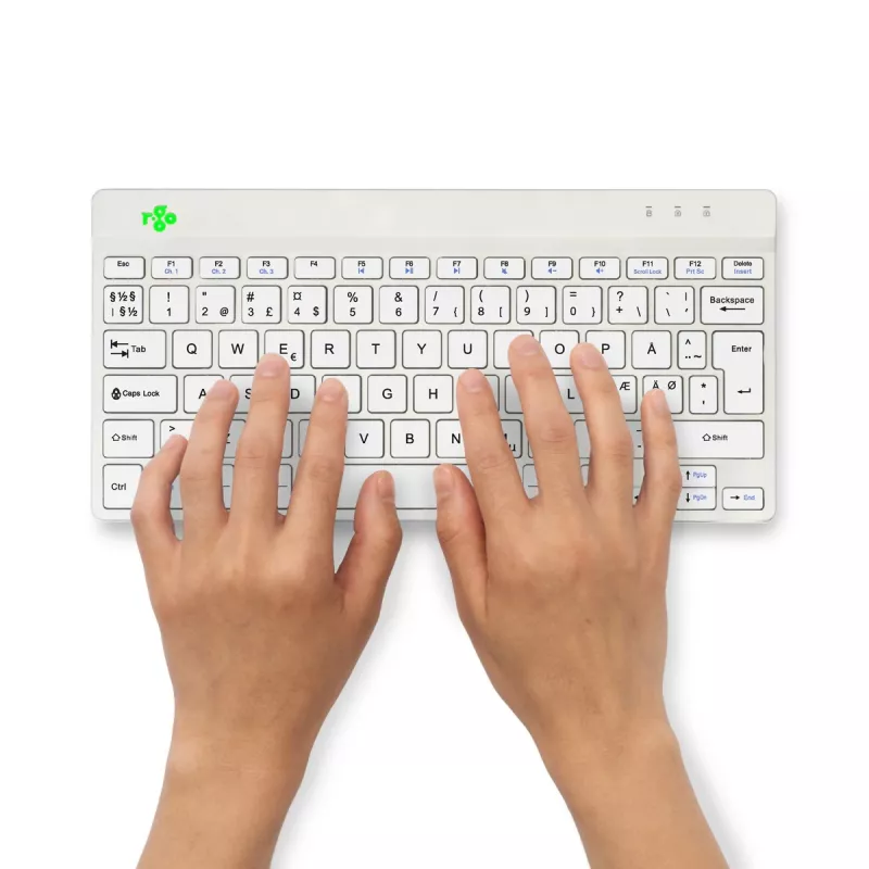 R-Go Tools ergonominė klaviatūra R-Go Compact Break, kompaktiška klaviatūra su pertraukų programa, QWERTY (ŠIAURĖS ŠALIMS), Bluetooth, balta