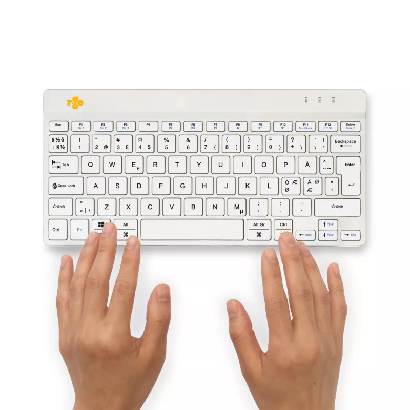 R-Go Tools ergonominė klaviatūra R-Go Compact Break, kompaktiška klaviatūra su pertraukų programa, QWERTY (ŠIAURĖS ŠALIMS), Bluetooth, balta