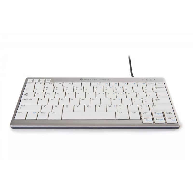 BakkerElkhuizen UltraBoard 950 BE Azerty, Mini, laidinis, USB, žirklinis klavišų mechanizmas, AZERTY, šviesiai pilka, balta