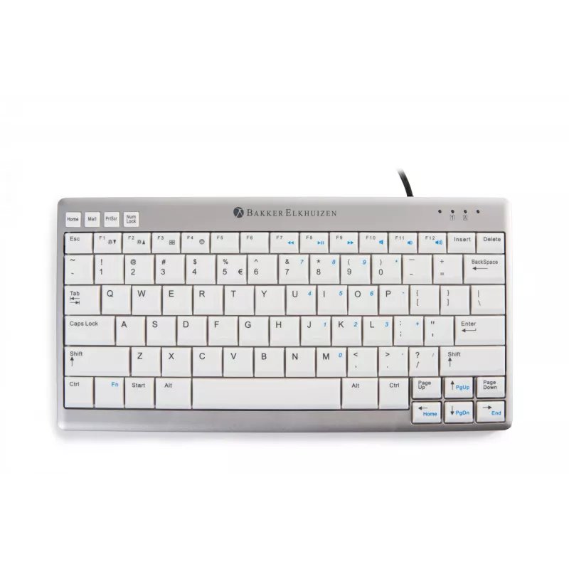 BakkerElkhuizen UltraBoard 950 BE Azerty, Mini, laidinis, USB, žirklinis klavišų mechanizmas, AZERTY, šviesiai pilka, balta