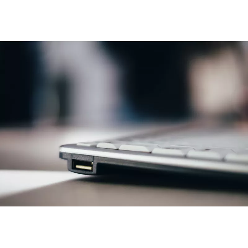 BakkerElkhuizen UltraBoard 950 BE Azerty, Mini, laidinis, USB, žirklinis klavišų mechanizmas, AZERTY, šviesiai pilka, balta