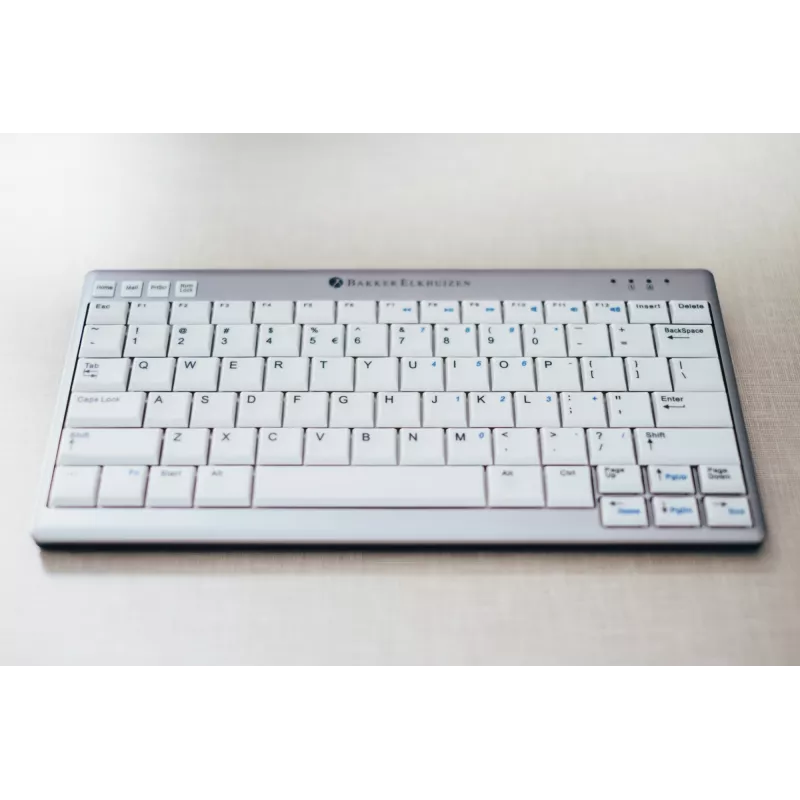 BakkerElkhuizen UltraBoard 950 BE Azerty, Mini, laidinis, USB, žirklinis klavišų mechanizmas, AZERTY, šviesiai pilka, balta