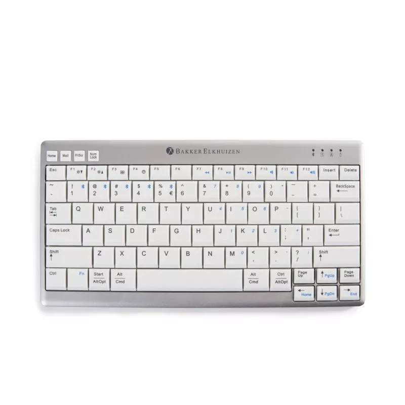 BakkerElkhuizen UltraBoard 950 Wireless US Qwerty, Mini, belaidė, Bluetooth, žirkliniai klavišai, QWERTY, šviesiai pilka, balta