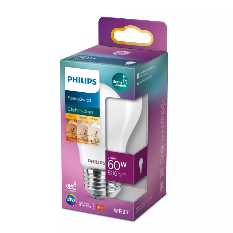 Philips lemputė 60;30; 16 W A60 E27 7,5 W šilta balta 806 lm