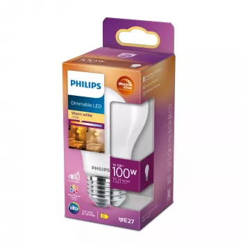 Philips Filament Bulb Frosted 100W A60 E27, 10.5 W, 100 W, E27, 1521 lm, 15000 h, Šiltas švytėjimas