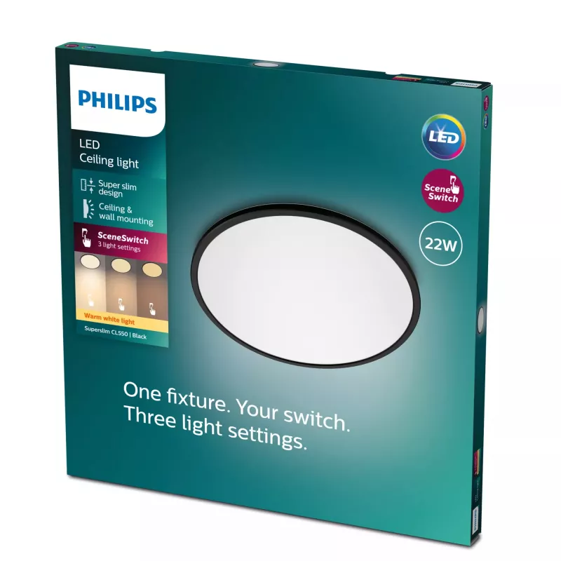 Philips Functional Super plonas 22 W juodas apvalus LED lubinis šviestuvas