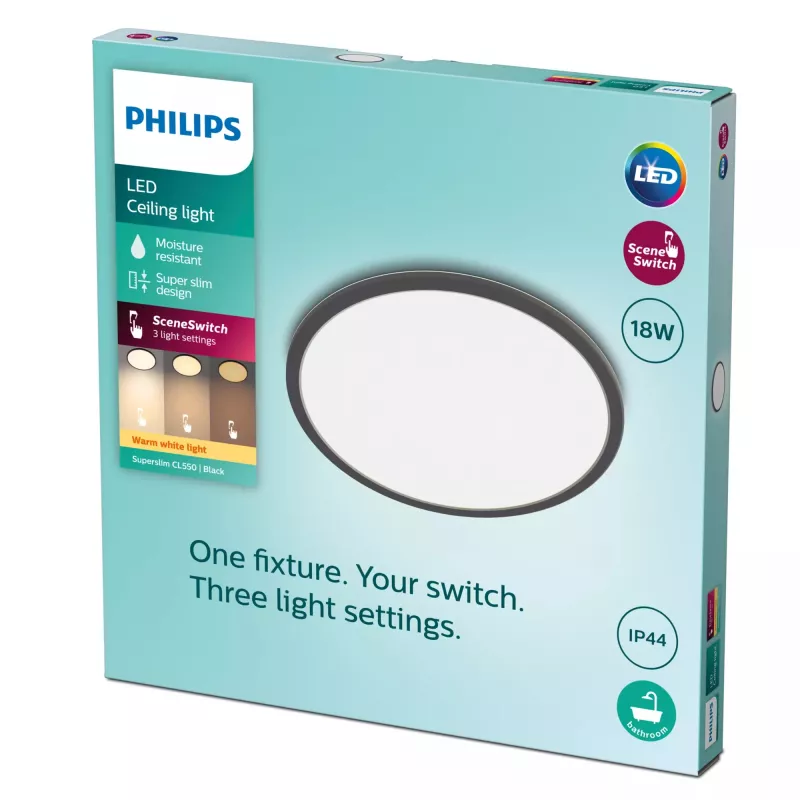 Philips funkcinis lubinis šviestuvas 18W 2700K 1500 lm švelninamas paviršinis LED juodas
