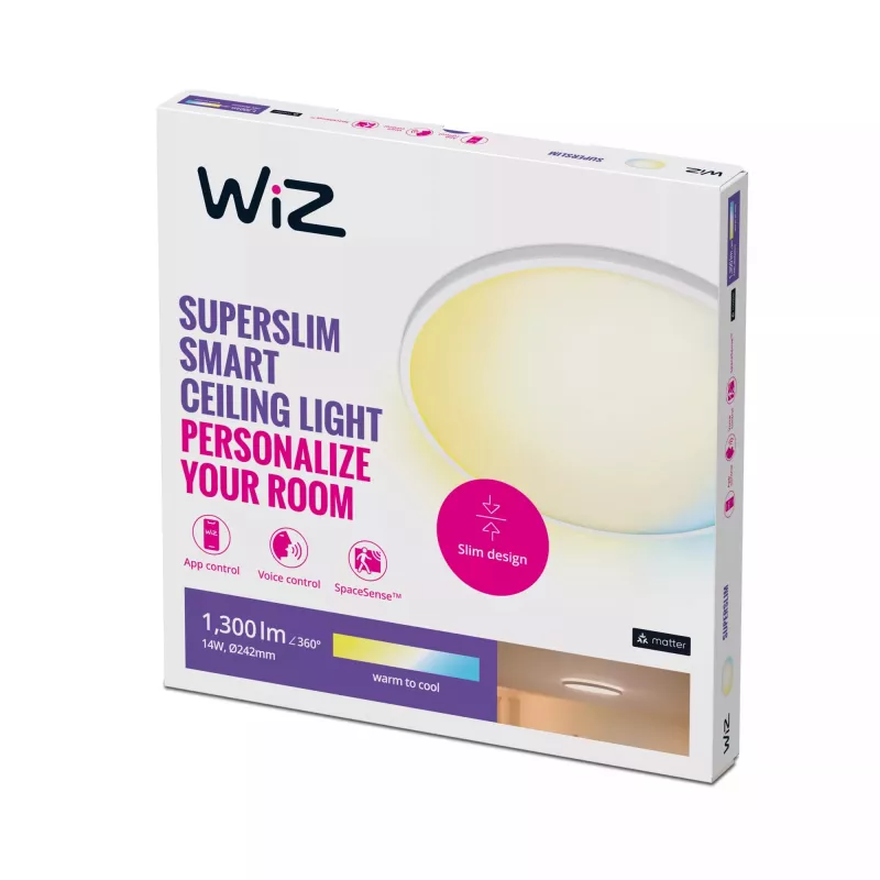 Išmani lubinė lempa WiZ Superslim Ceiling 14 W Wi-Fi/Bluetooth balta