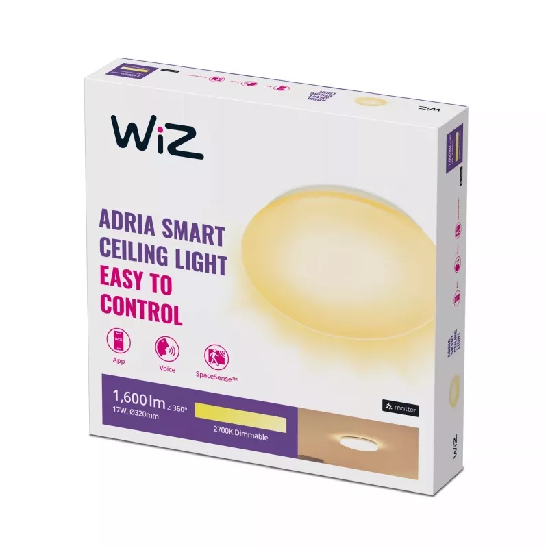 Išmanusis lubinis šviestuvas Wiz Adria Ceiling 17 W — Wi‑Fi/Bluetooth, 320×68 mm, baltas