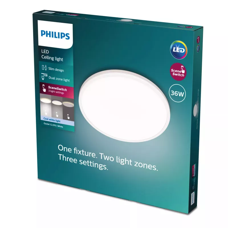 Lubinis šviestuvas Philips Functional Ozziet 36 W LED, apvalus 500 mm, baltas, fiksuota integruota lempa