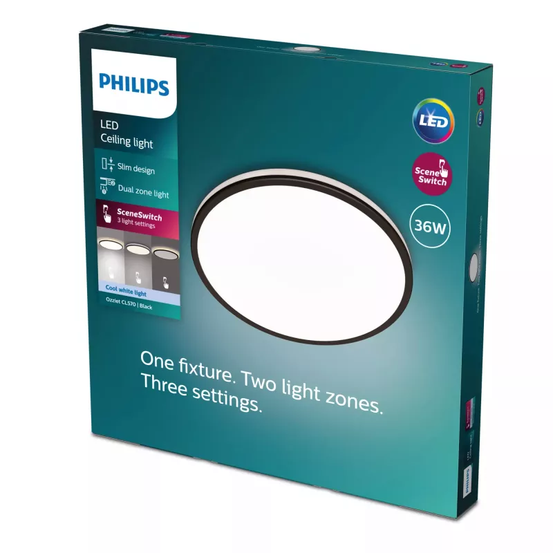Philips Functional Ozziet lubinis šviestuvas 36 W, LED, nekeičiama(-os) lemputė(-ės), 4000 K, 4100 lm, IP20, juoda