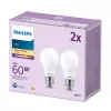 Philips Filament Bulb Frosted 60W A60 E27 x2, 7 W, 60 W, E27, 806 lm, 15000 h, šilta balta