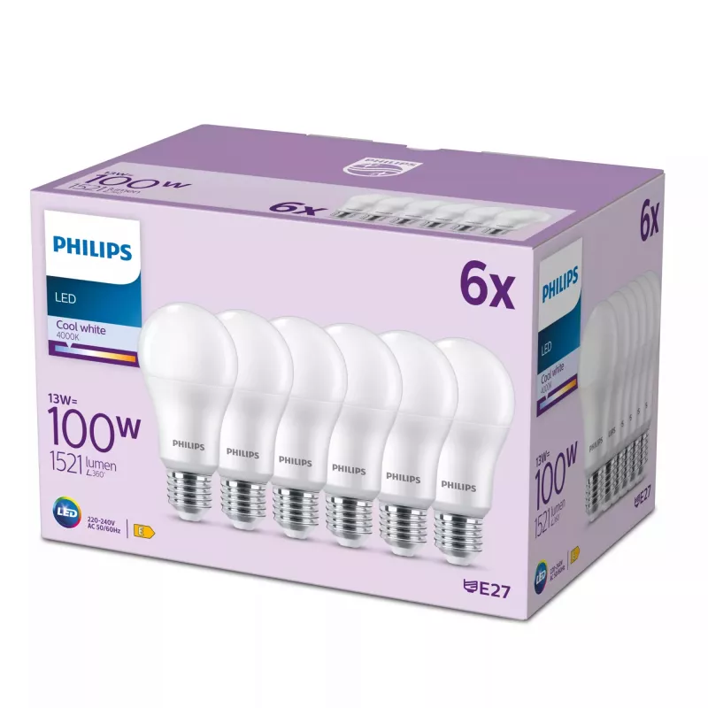 LED lemputė Signify Philips 13W (atitinka 100W) A67 E27 1521 lm 4000K šalta balta 6 vnt.