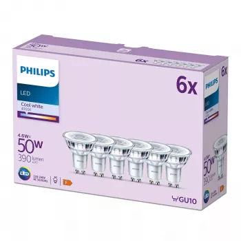 Philips Spot 50W PAR16 GU10 x6, 4,6 W, 50 W, GU10, 390 lm, 15000 val., Šalta balta