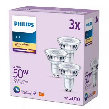Philips LED kryptinis šviestuvas 50W PAR16 GU10 x3, 4,6 W, 50 W, GU10, 355 lm, 15000 h, Šiltai balta