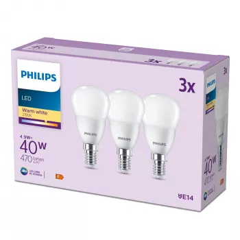Philips Candle 40W P45 E14 x3, 4,9 W, 40 W, E14, 470 lm, 15 000 h, šilta balta