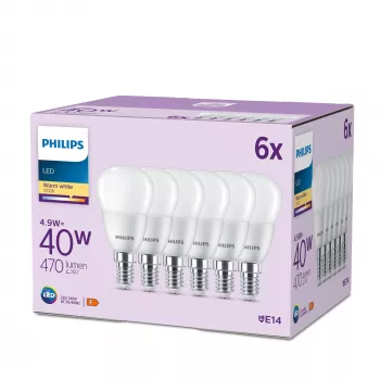 Philips Candle 40W P45 E14 x6, 4.9 W, 40 W, E14, 470 lm, 15000 val., šilta balta