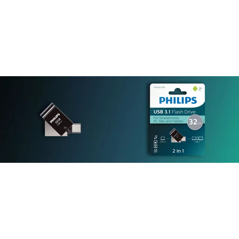 Philips FM32DC152B/00 USB atmintukas 32 GB USB Type-C 3.2 Gen 1 (3.1 Gen 1) juoda