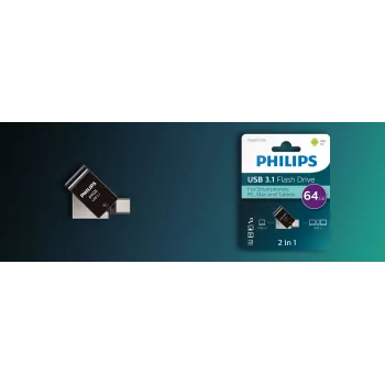 Philips FM64DC152B/00 USB atminties raktas 64 GB USB Type-C 3.2 Gen 1 (3.1 Gen 1) Juoda