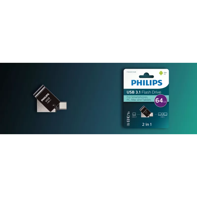 Philips FM64DC152B/00 USB atminties raktas 64 GB USB Type-C 3.2 Gen 1 (3.1 Gen 1) Juoda