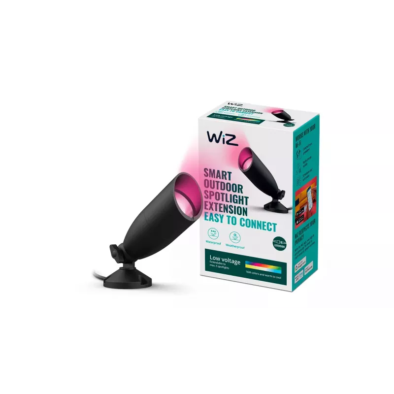 Išmanioji sieninė šviestuvė Signify WiZ Ground Spot Extension — juoda, LED, 12 V, 74×202×3000 mm