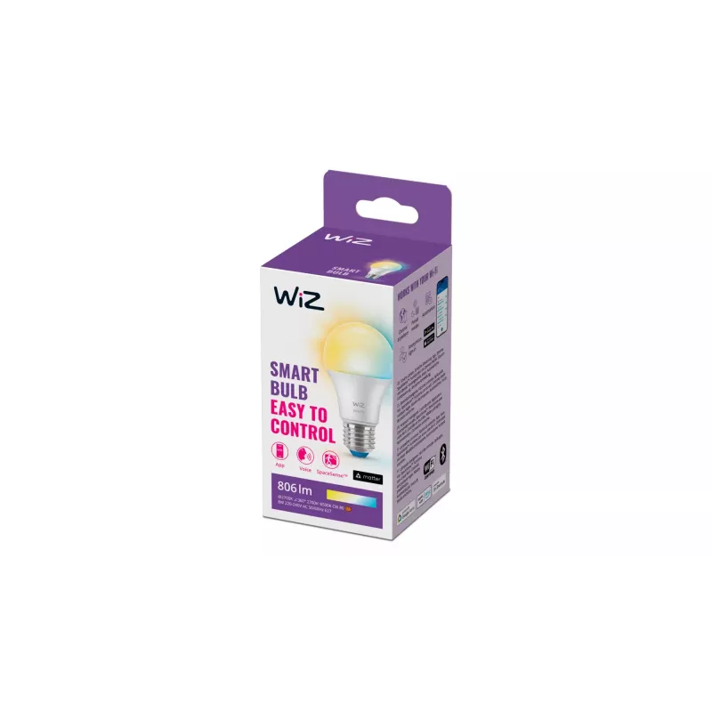 WiZ lemputė 60W A60 E27, Išmani lemputė, Wi-Fi/Bluetooth, Balta, Wi-Fi 4 (802.11n), 802.11b, 802.11g, LED, E27