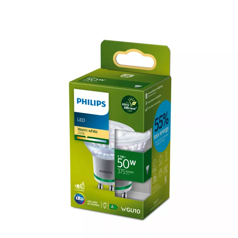 Philips Spot 50W PAR16 GU10, 2,1 W, 50 W, GU10, 375 lm, 50000 h, Šilta balta
