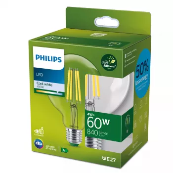 Philips kaitrinė lemputė skaidri 60W G95 E27, 4 W, 60 W, E27, 840 lm, 50000 h, šalta balta