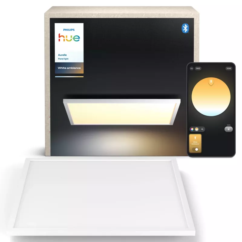Philips Aurelle kvadratinė skydinė lempa, išmanusis lubų šviestuvas, Bluetooth/Zigbee, balta, LED, aliuminis, kintama