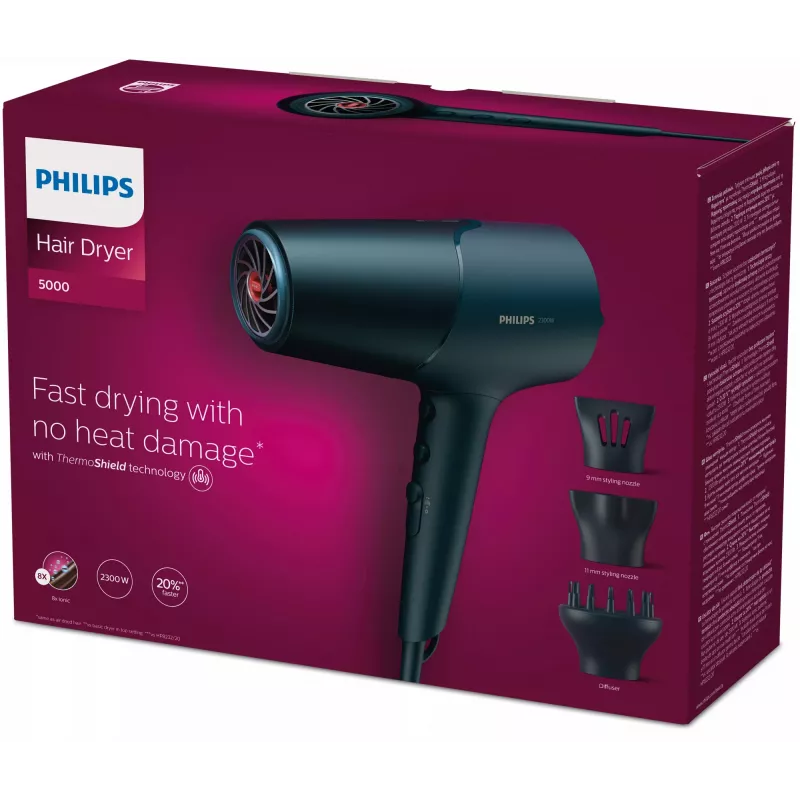 “Philips 5000 series” BHD512/20 plaukų džiovintuvas, mėlynas, kabinimo kilpa, 2300 W, 220-240 V